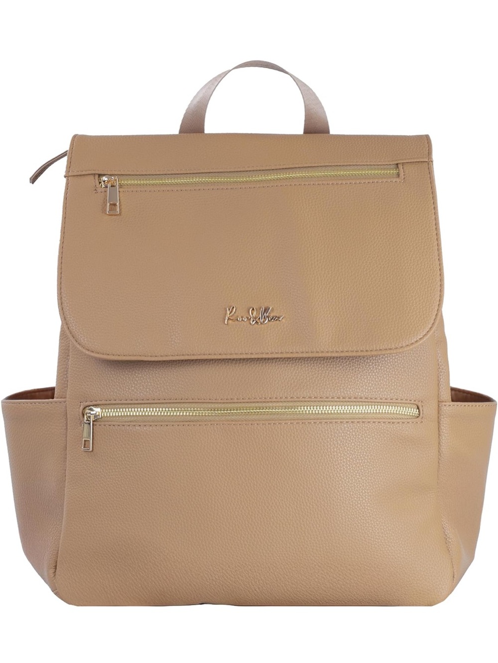 Premium Vegan Leather Diaper Bag Backpack Light Tan Brown Laptop Bag